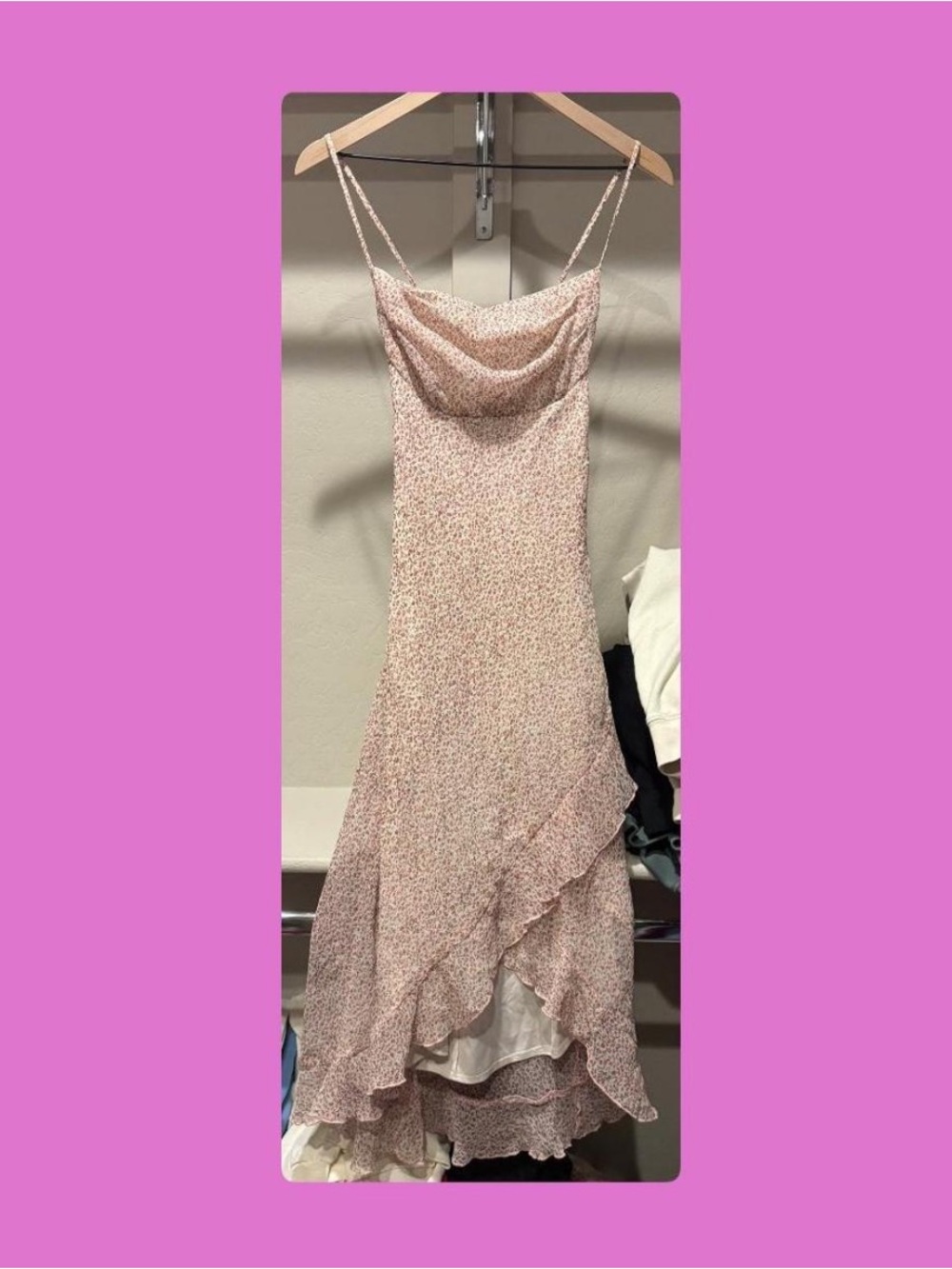 Y2K Cowl Neck Midi Dress in Blush Floral